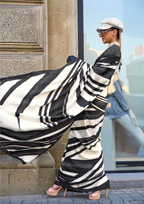 White and Black Zebra Print Satin Crepe Saree