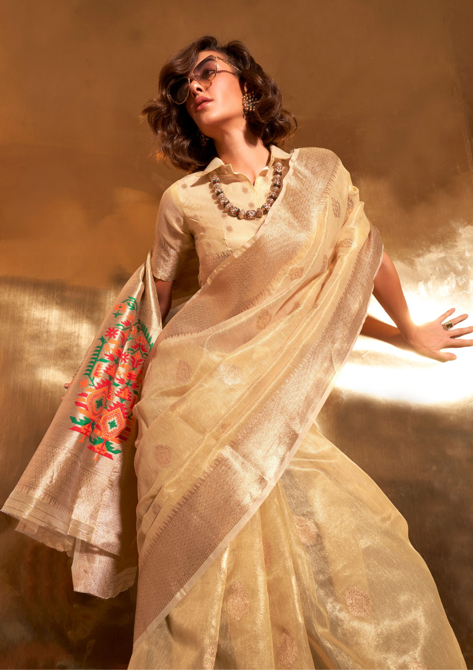 Yellow Paithani Zari Tissue Saree