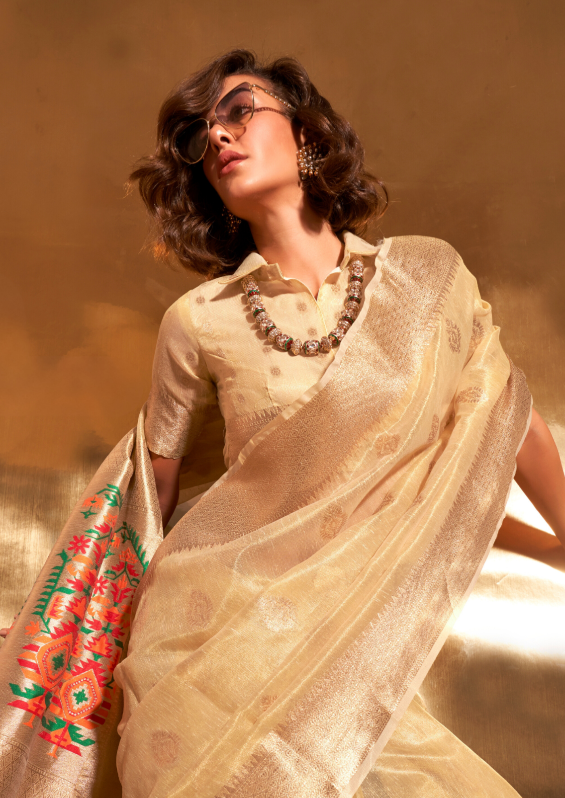 Yellow Paithani Zari Tissue Saree