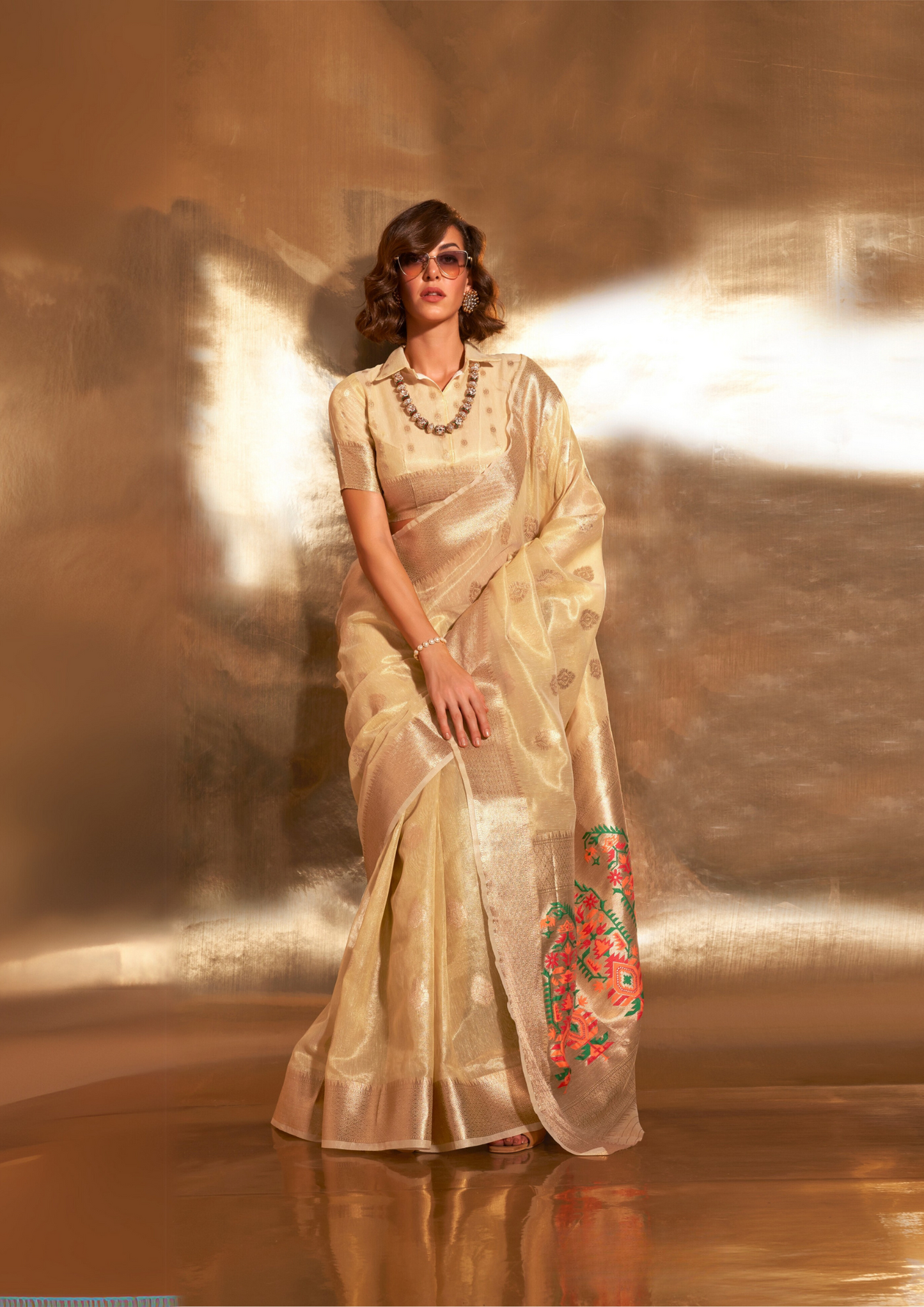 Yellow Paithani Zari Tissue Saree