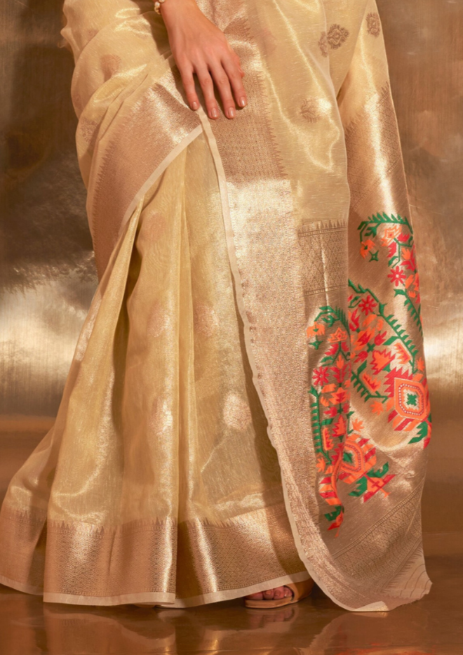 Yellow Paithani Zari Tissue Saree