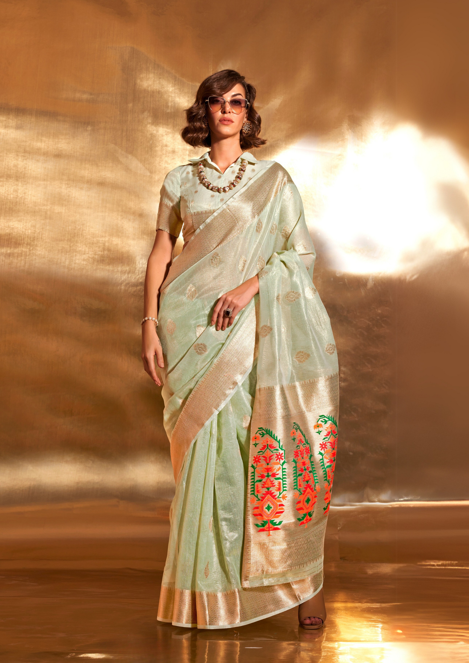 Pista Green Paithani Zari Tissue Saree