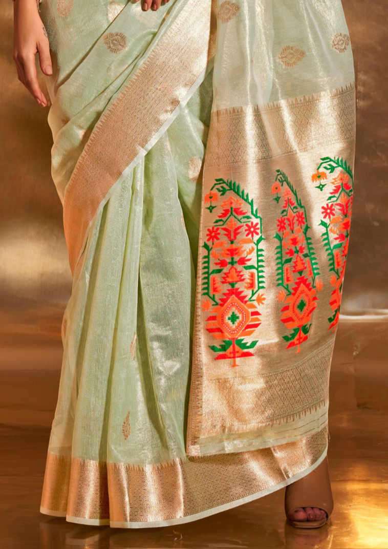 Pista Green Paithani Zari Tissue Saree