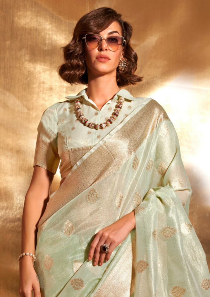Pista Green Paithani Zari Tissue Saree
