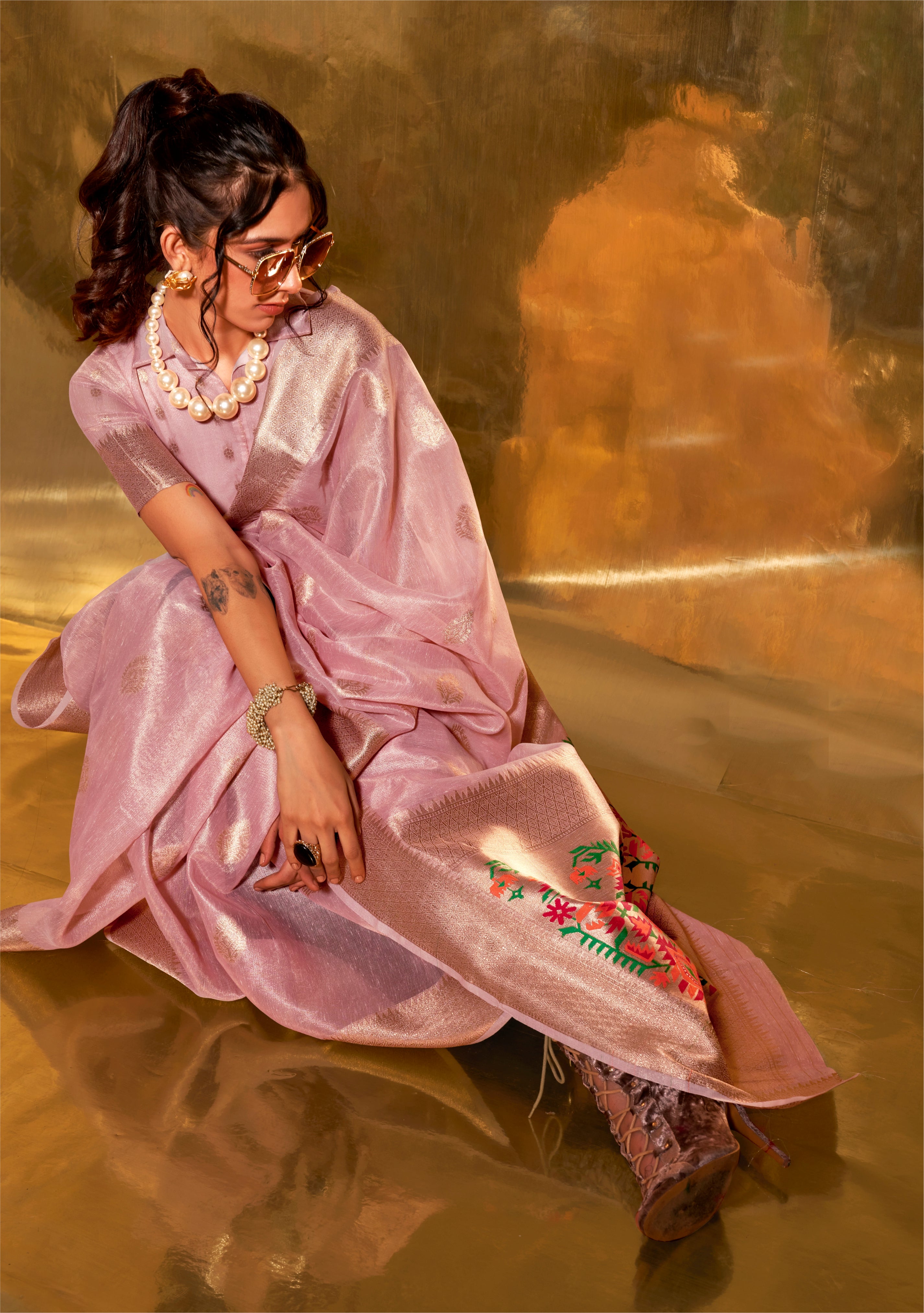 Pink Paithani Zari Tissue Saree