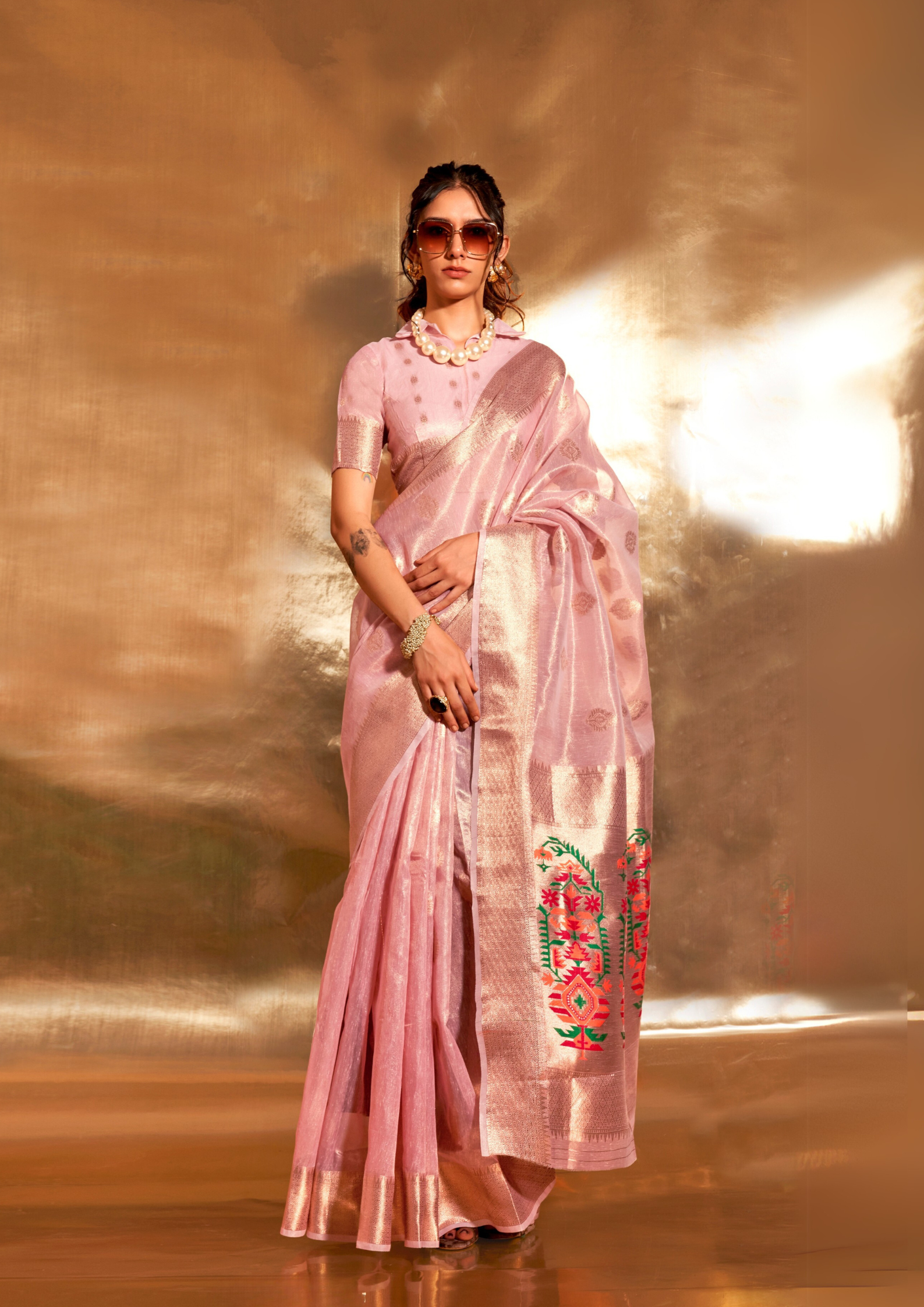 Pink Paithani Zari Tissue Saree