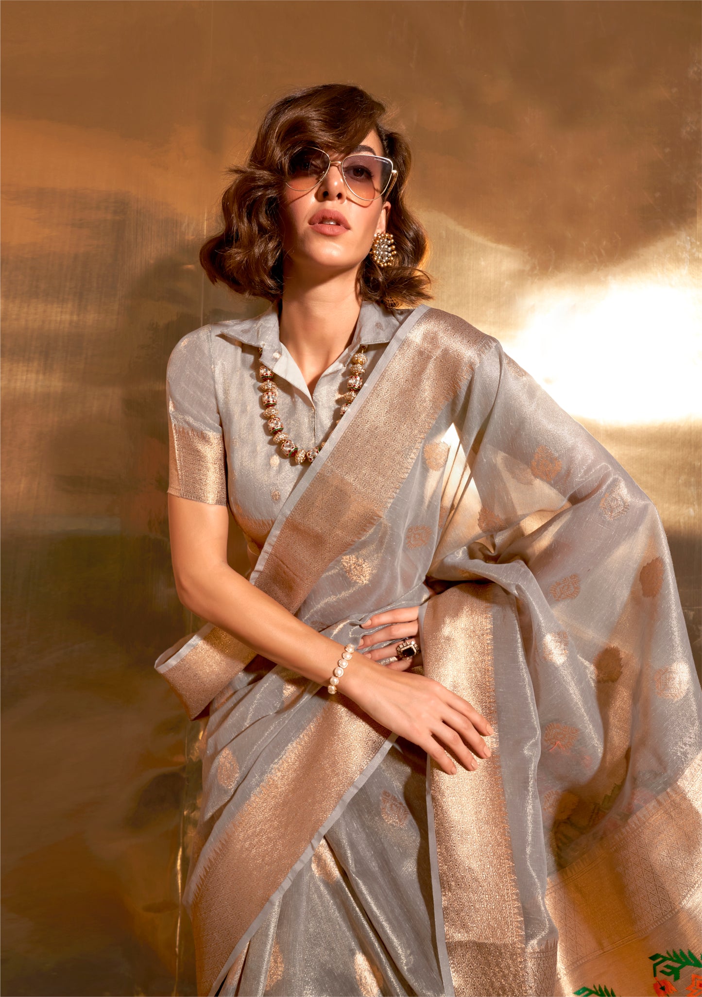 Grey Paithani Zari Tissue Saree