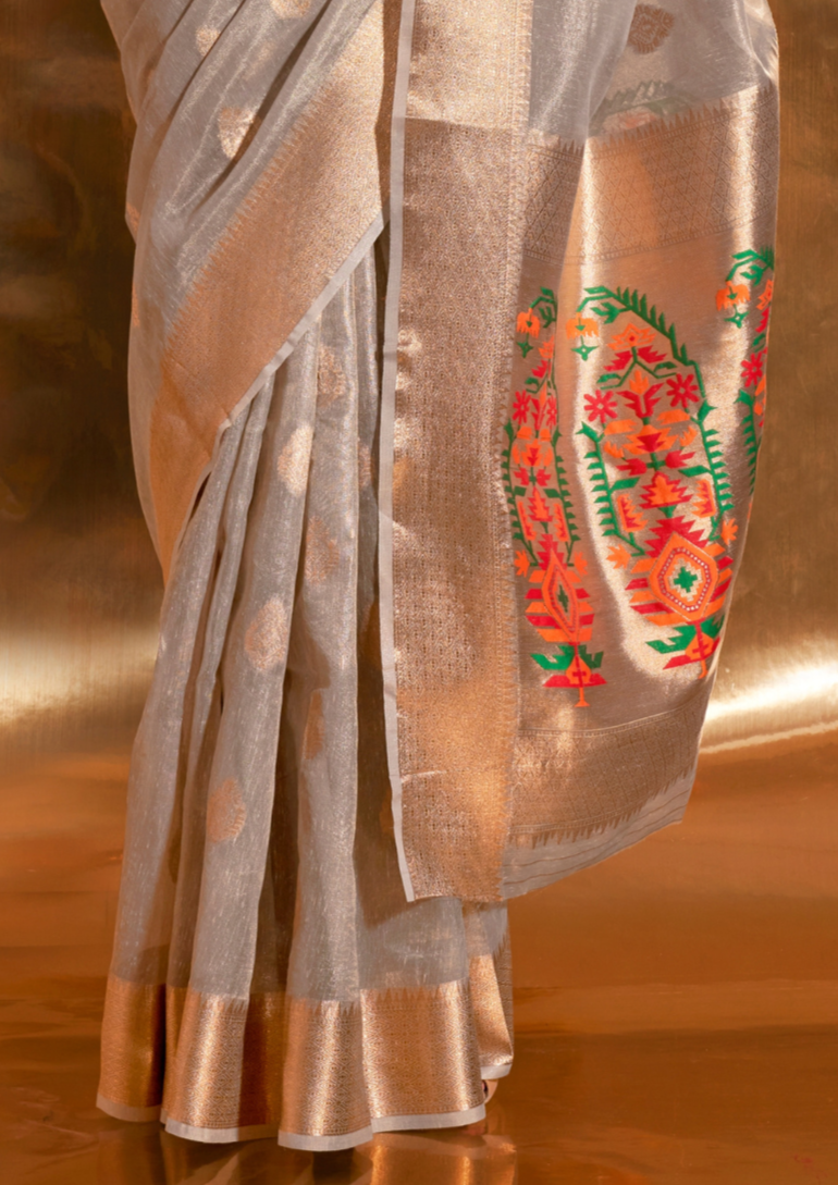 Grey Paithani Zari Tissue Saree