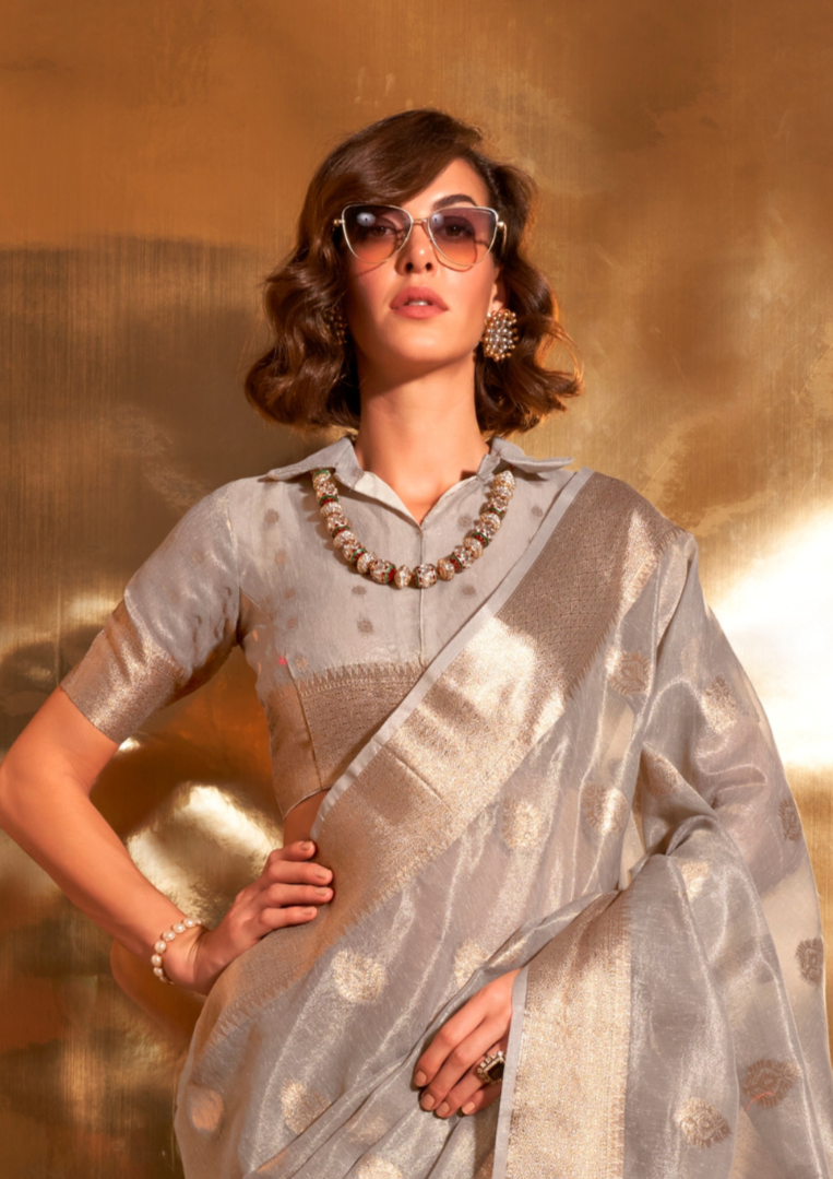 Grey Paithani Zari Tissue Saree