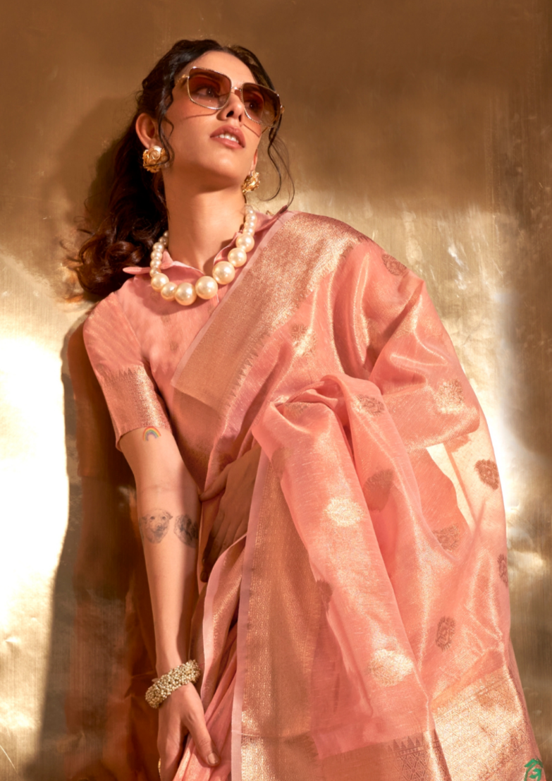 Peach Paithani Zari Tissue Saree