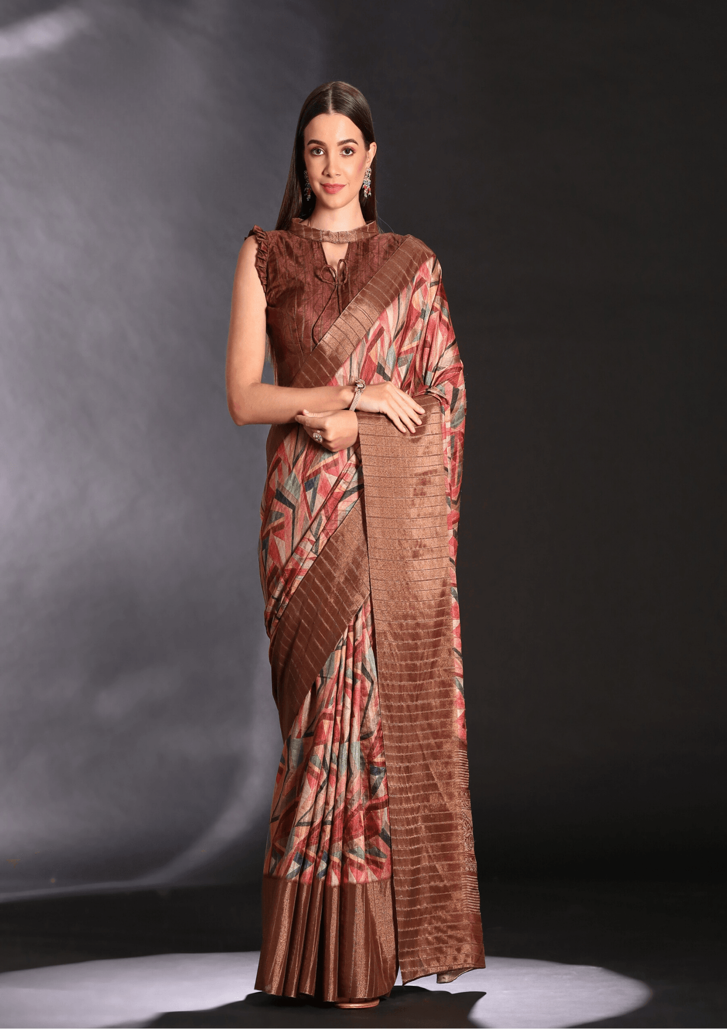 Saree Kotha Jari Brown Border Designer Saree - SaviDurga