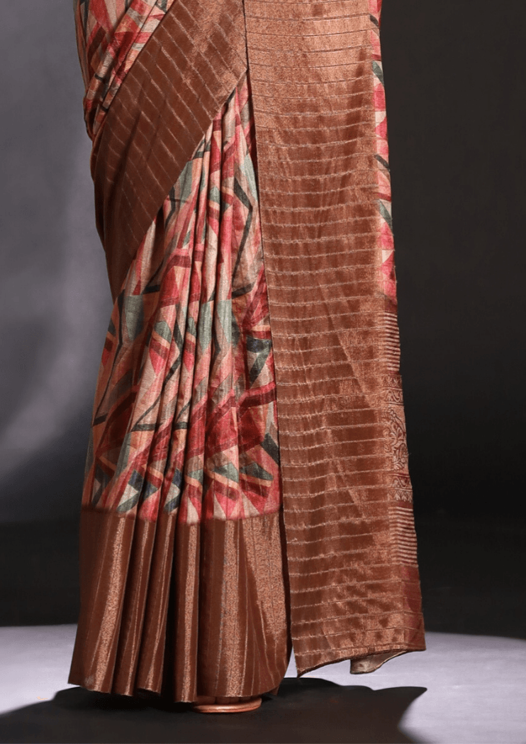 Saree Kotha Jari Brown Border Designer Saree - SaviDurga