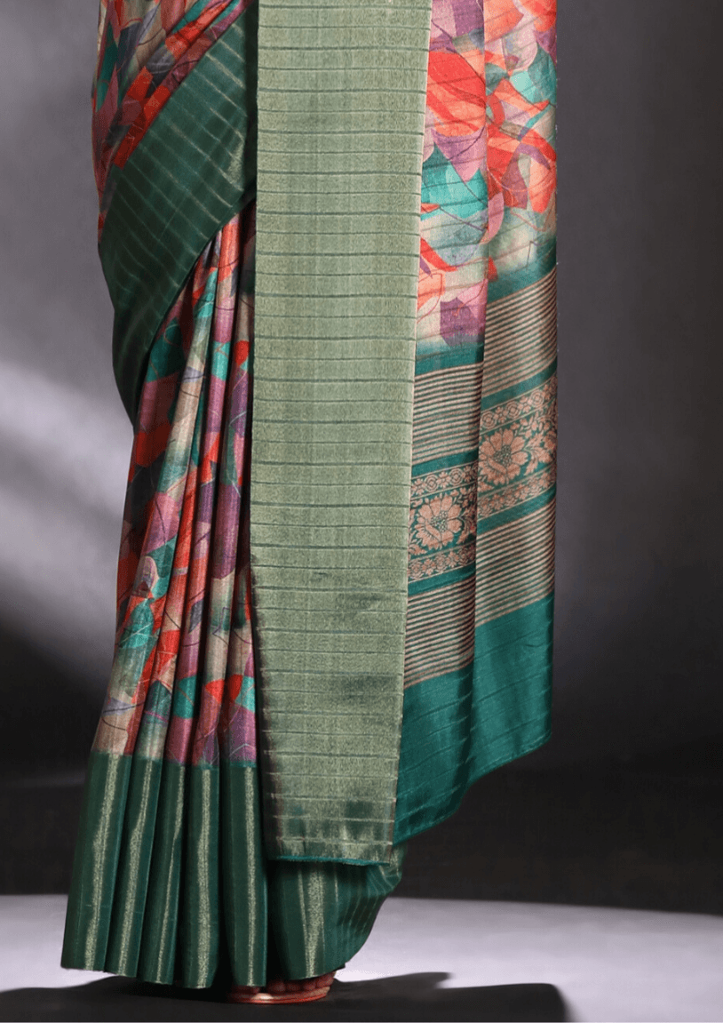 Saree Kotha Jari Green Border Designer Saree - SaviDurga