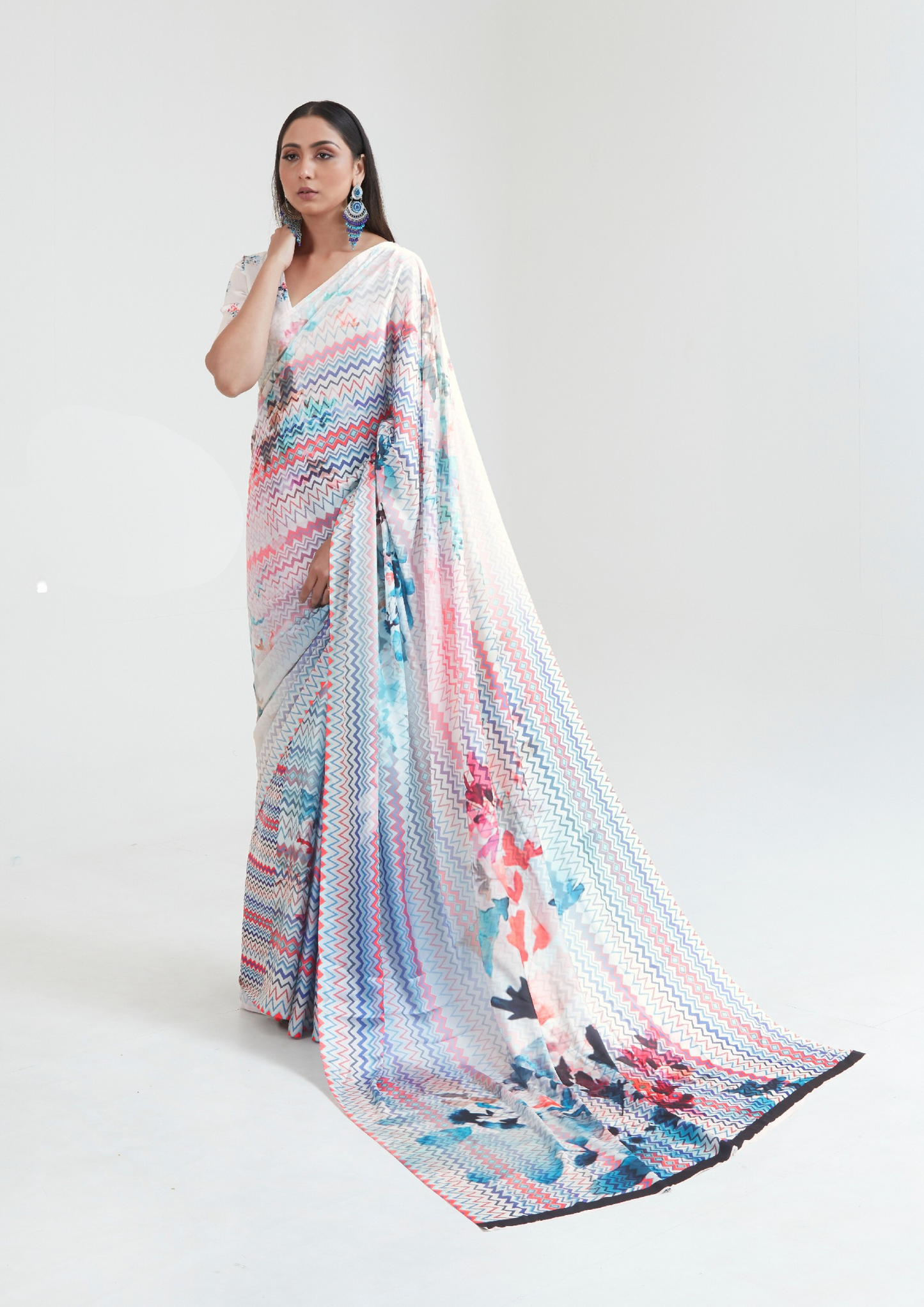 White Digital Print Saree