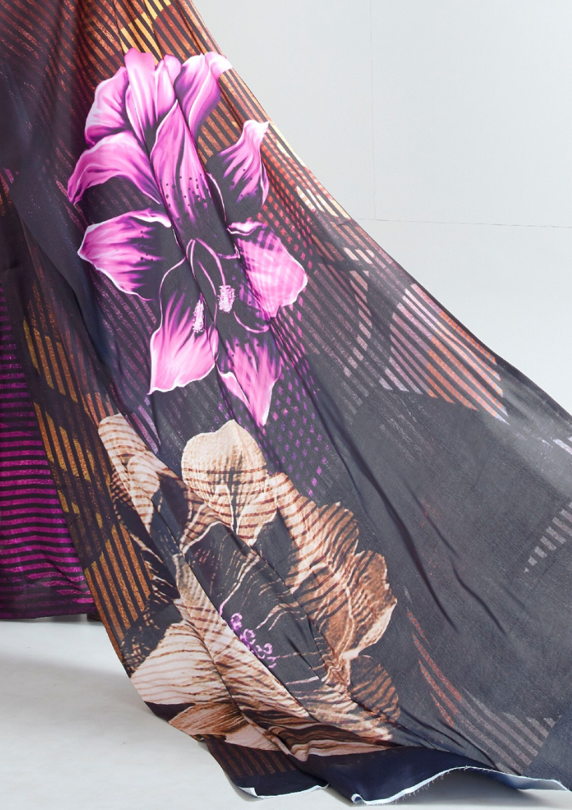Purple and Orange Digital Print Saree