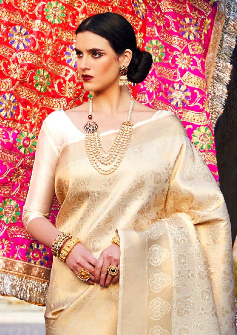 Gold Silk Handloom weaving saree