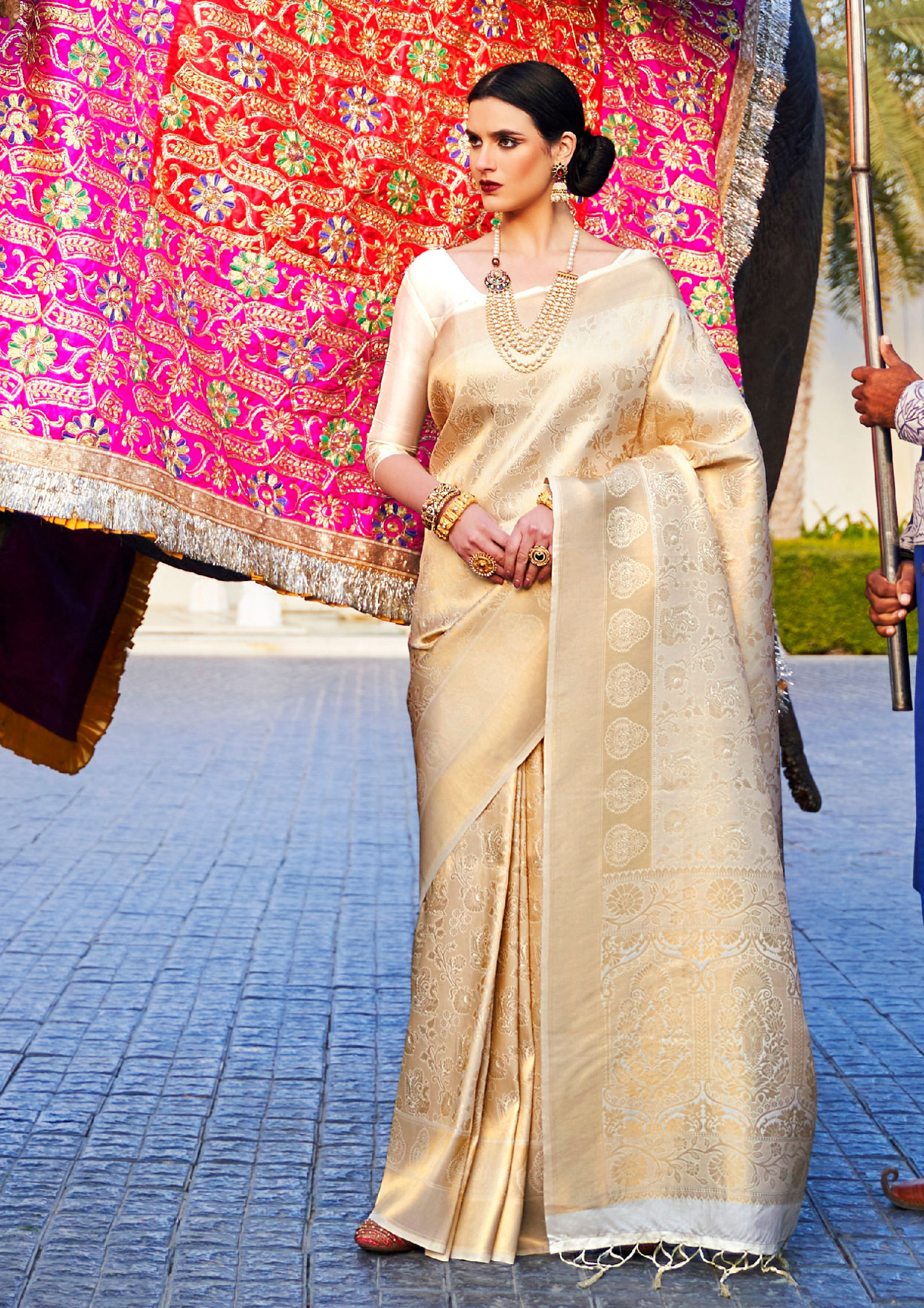 Gold Silk Handloom weaving saree