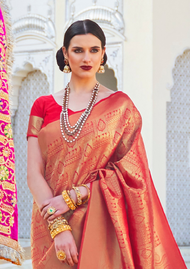Red Silk Handloom weaving saree