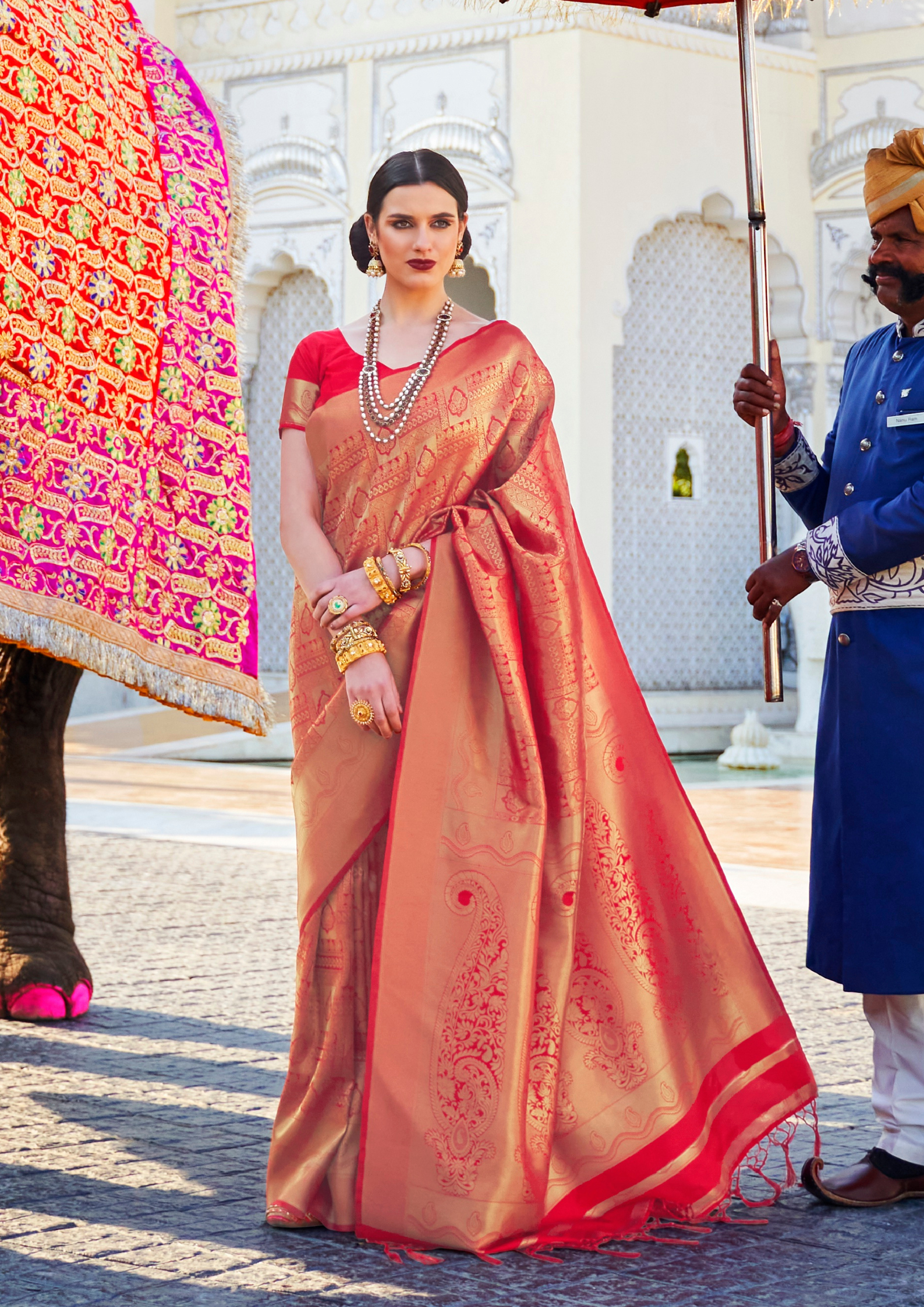 Red Silk Handloom weaving saree