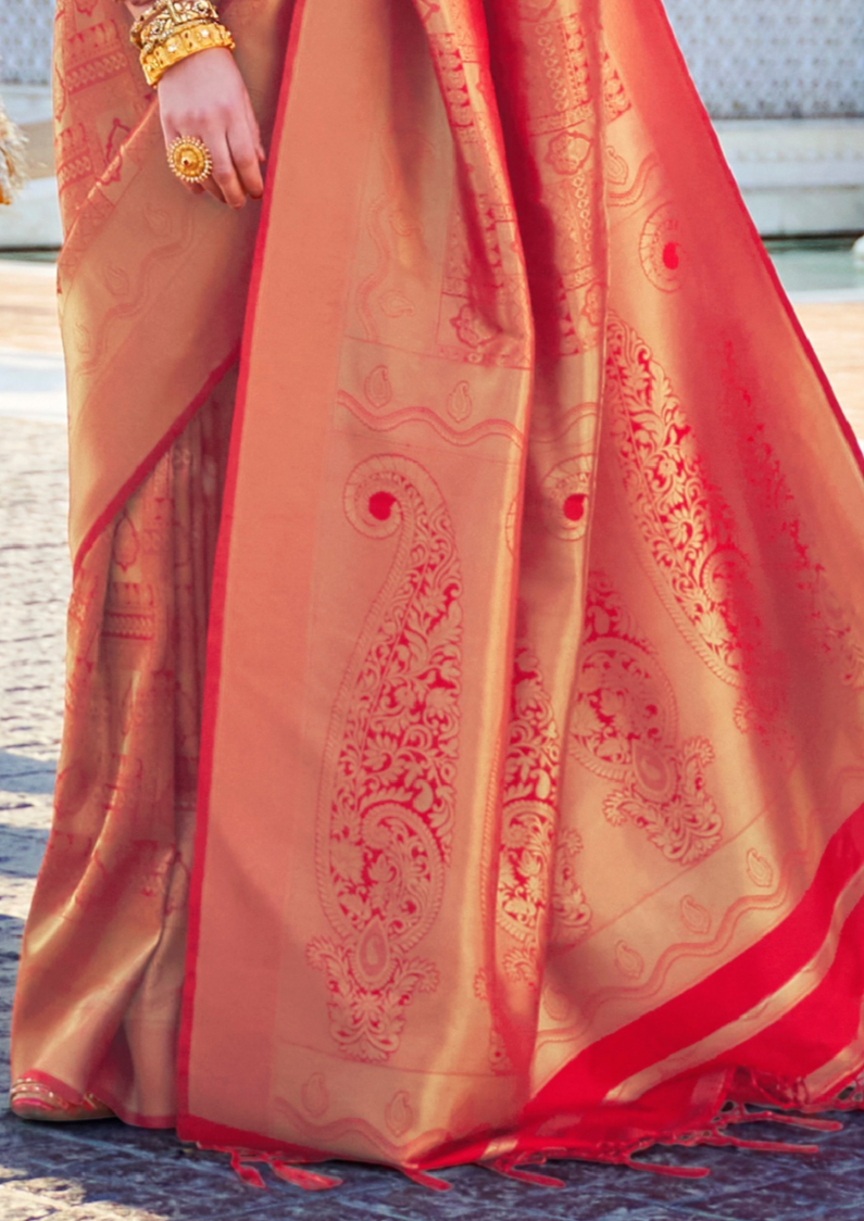 Red Silk Handloom weaving saree