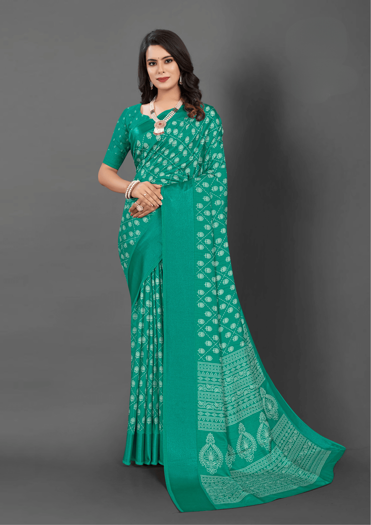 Saree Mint Green Dola Floral Print Saree - SaviDurga