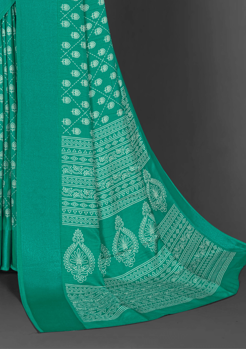 Saree Mint Green Dola Floral Print Saree - SaviDurga