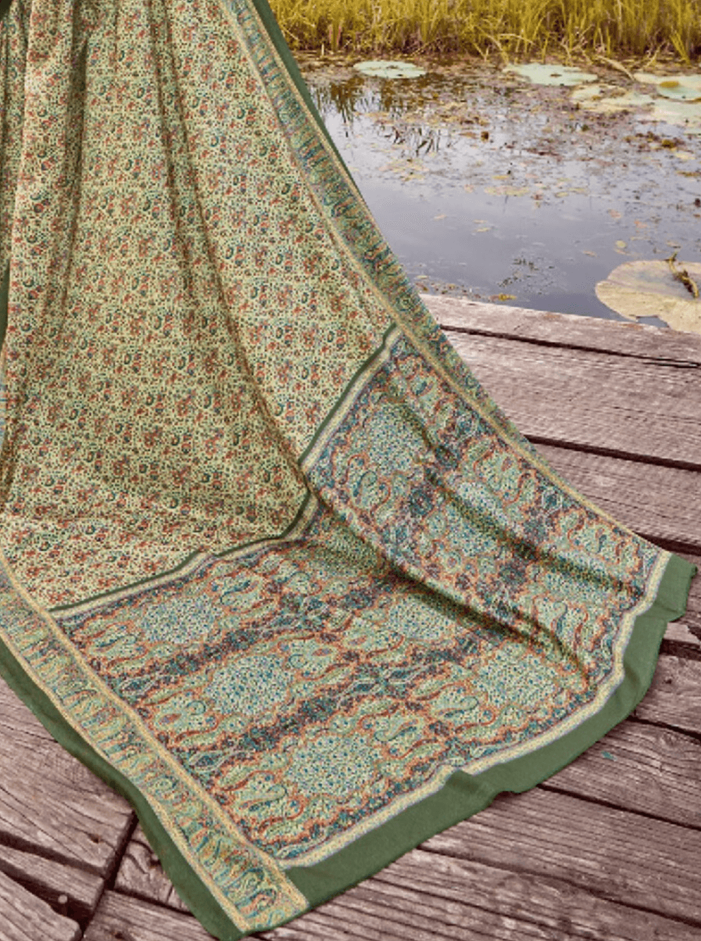 Saree Olive Green Pashmina Print Saree - SaviDurga