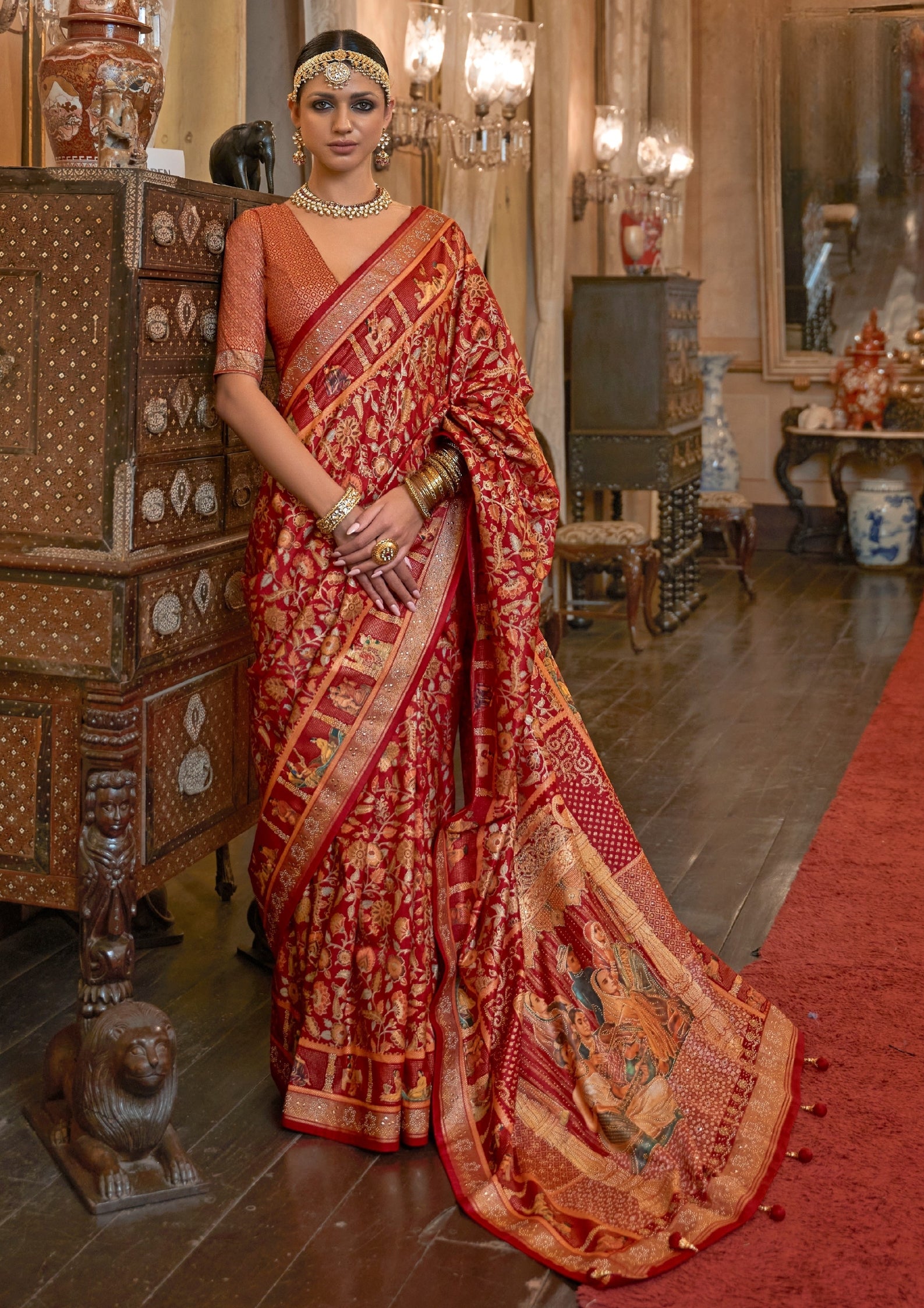 Pure Patola With Heavy Sparkle Work Red Saree
