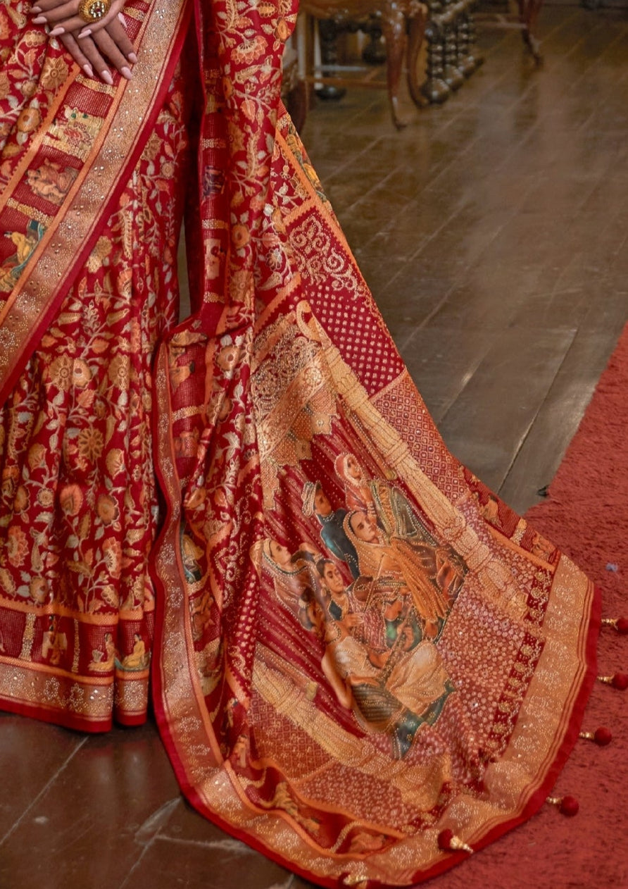 Pure Patola With Heavy Sparkle Work Red Saree
