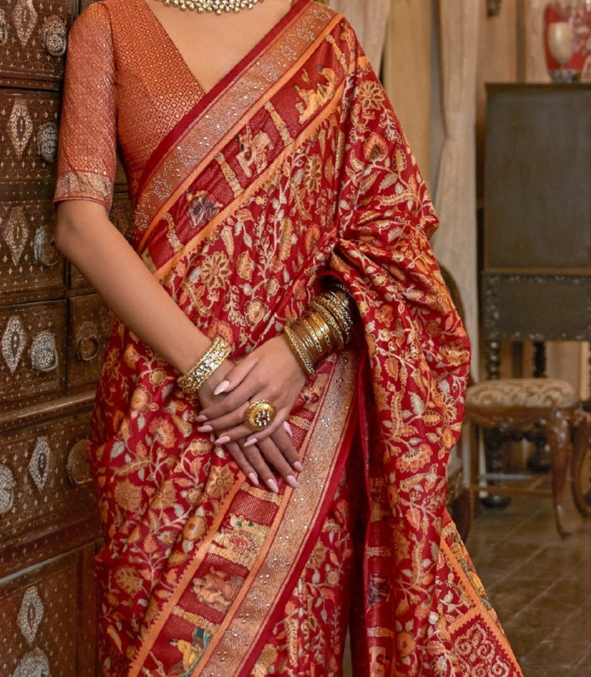 Pure Patola With Heavy Sparkle Work Red Saree