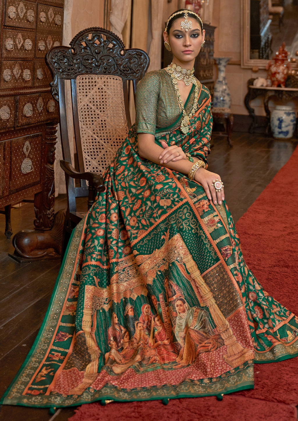 Pure Patola With Heavy Sparkle Work Green Saree