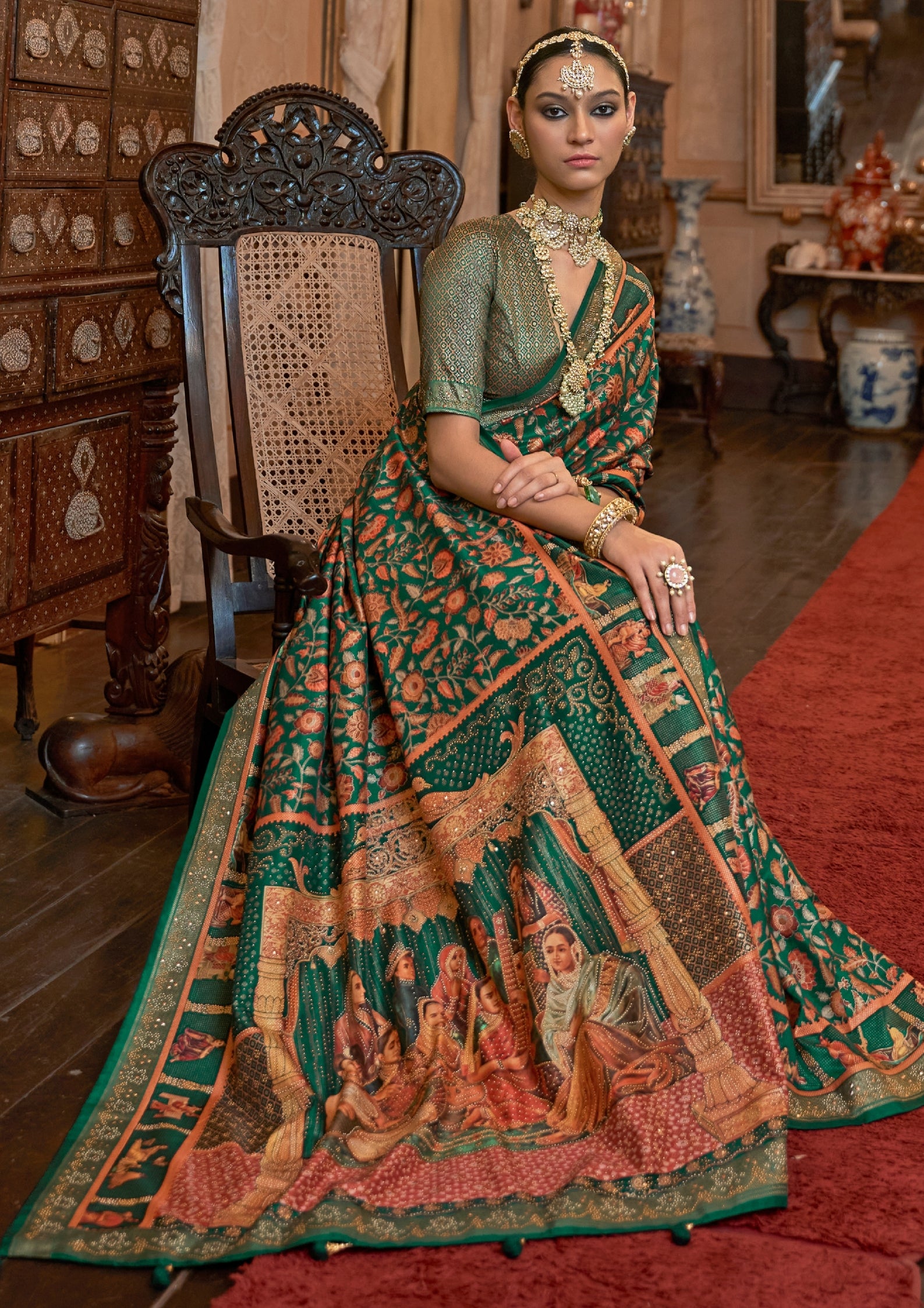 Pure Patola With Heavy Sparkle Work Green Saree