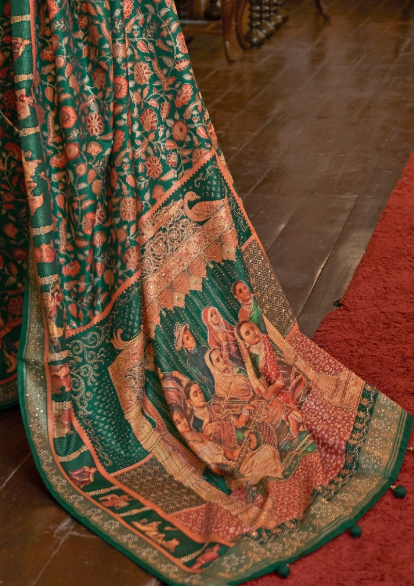 Pure Patola With Heavy Sparkle Work Green Saree