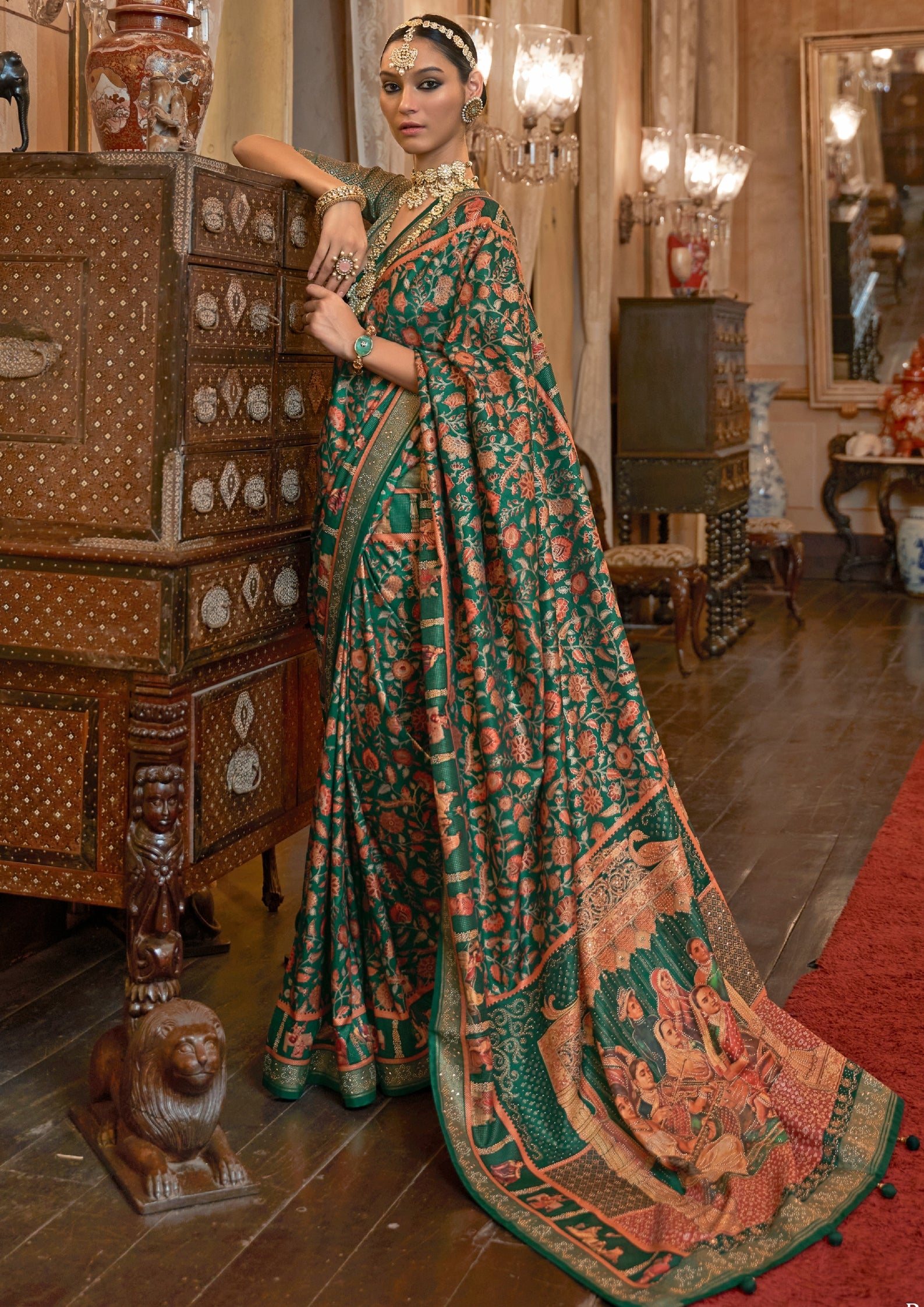 Pure Patola With Heavy Sparkle Work Green Saree