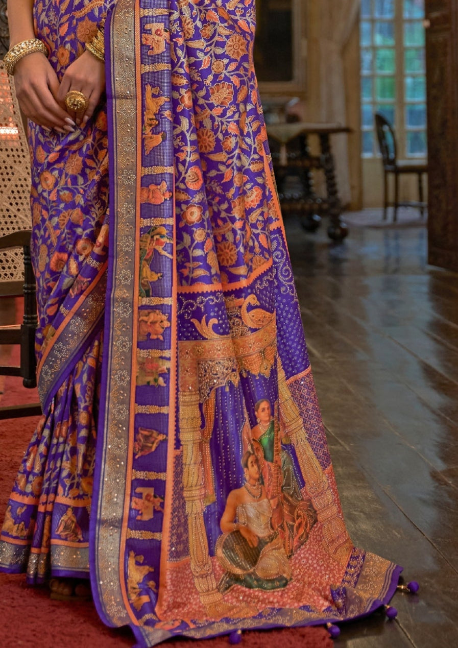 Pure Patola With Heavy Sparkle Work Voilet Saree