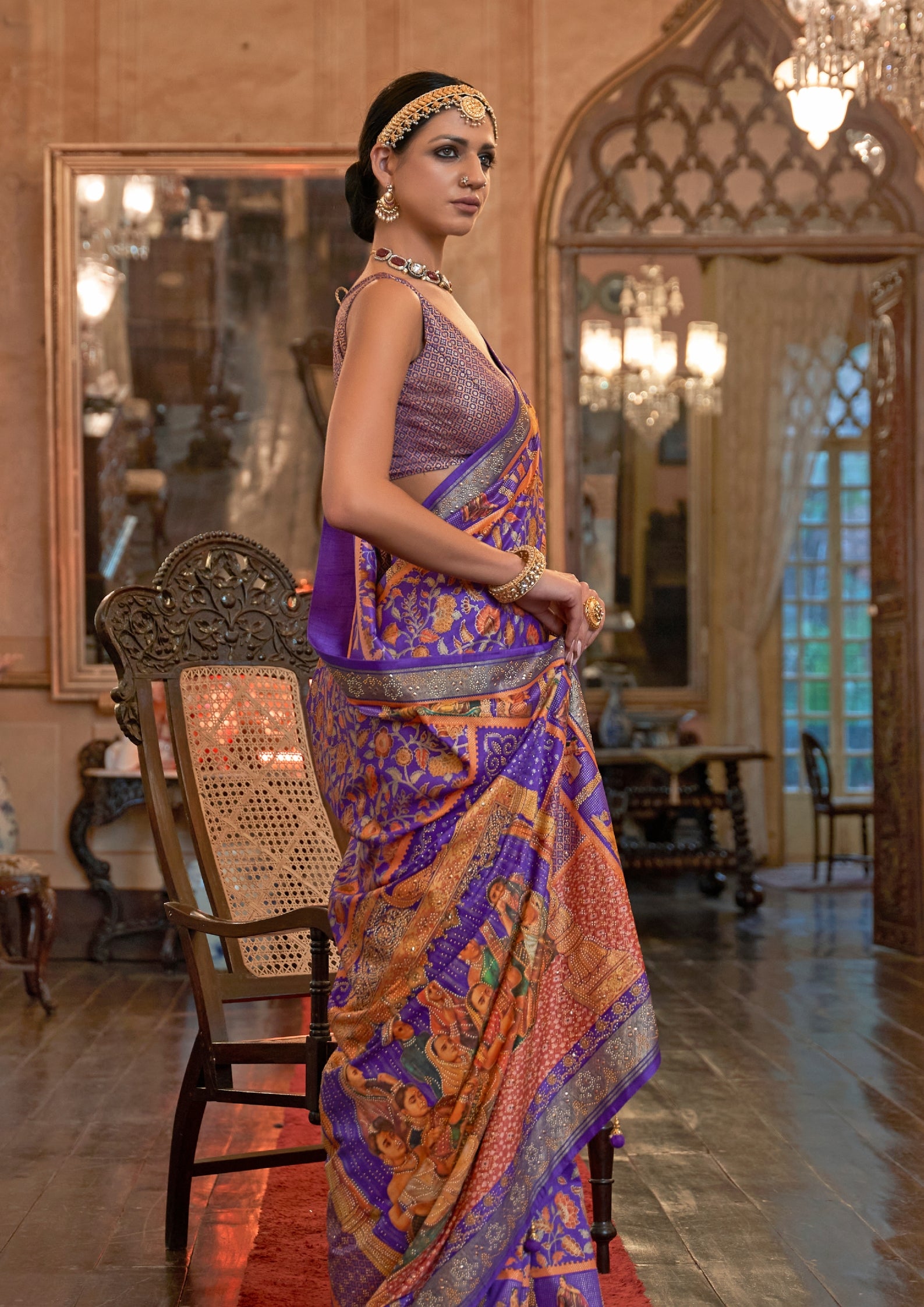Pure Patola With Heavy Sparkle Work Voilet Saree
