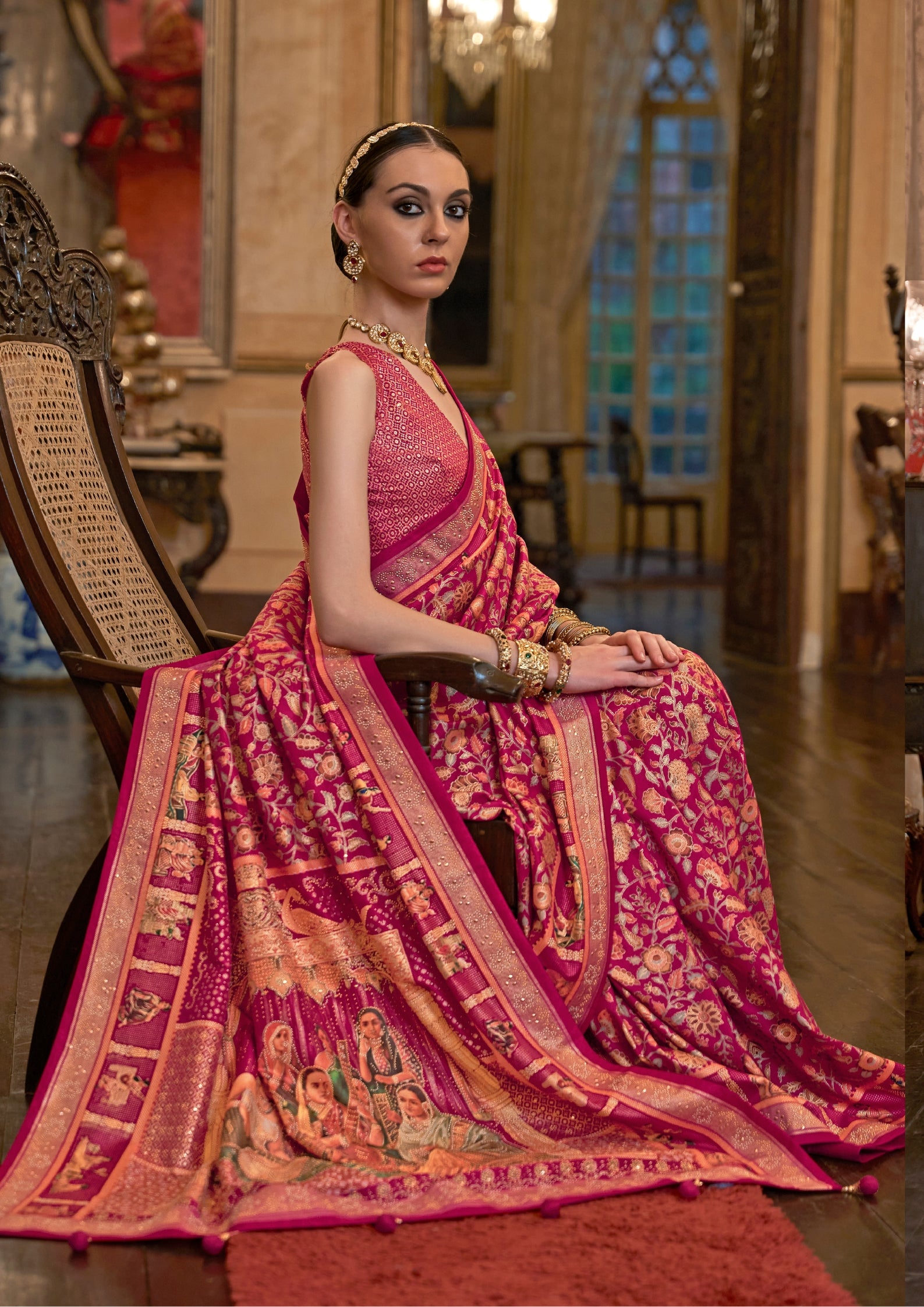 Pure Patola With Heavy Sparkle Work Pink Saree