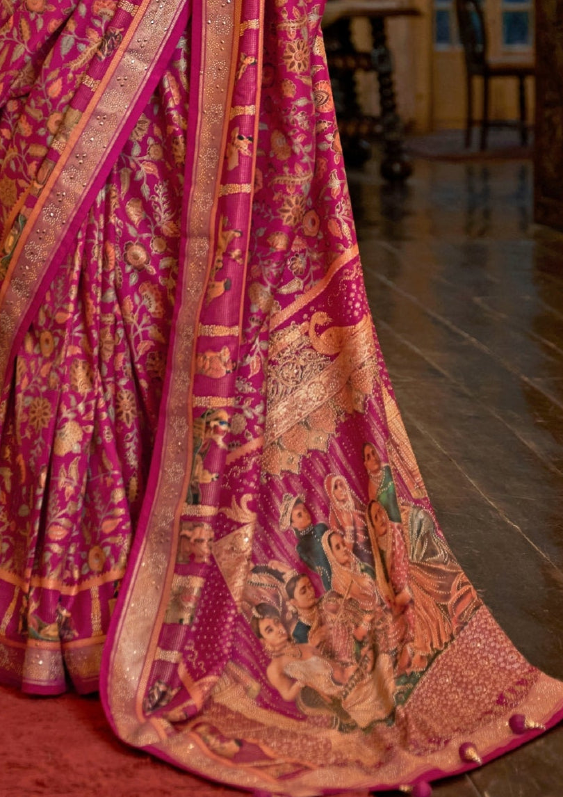Pure Patola With Heavy Sparkle Work Pink Saree