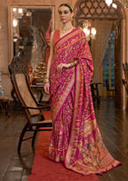 Pure Patola With Heavy Sparkle Work Pink Saree