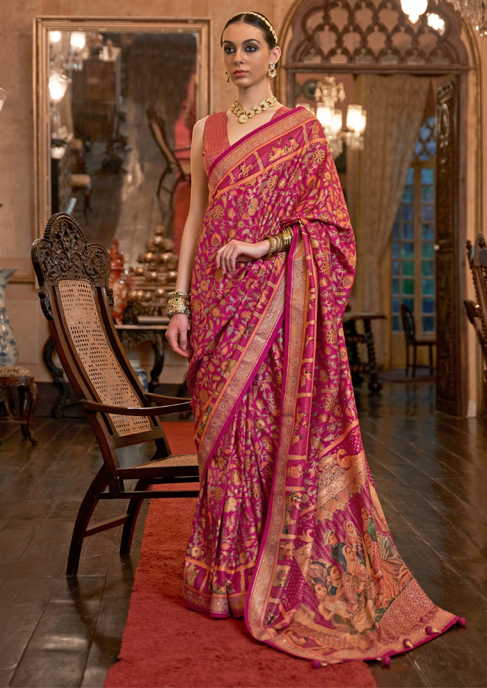 Pure Patola With Heavy Sparkle Work Pink Saree