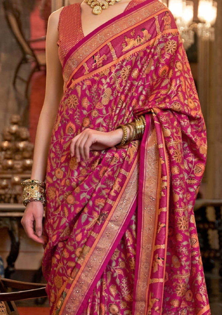 Pure Patola With Heavy Sparkle Work Pink Saree