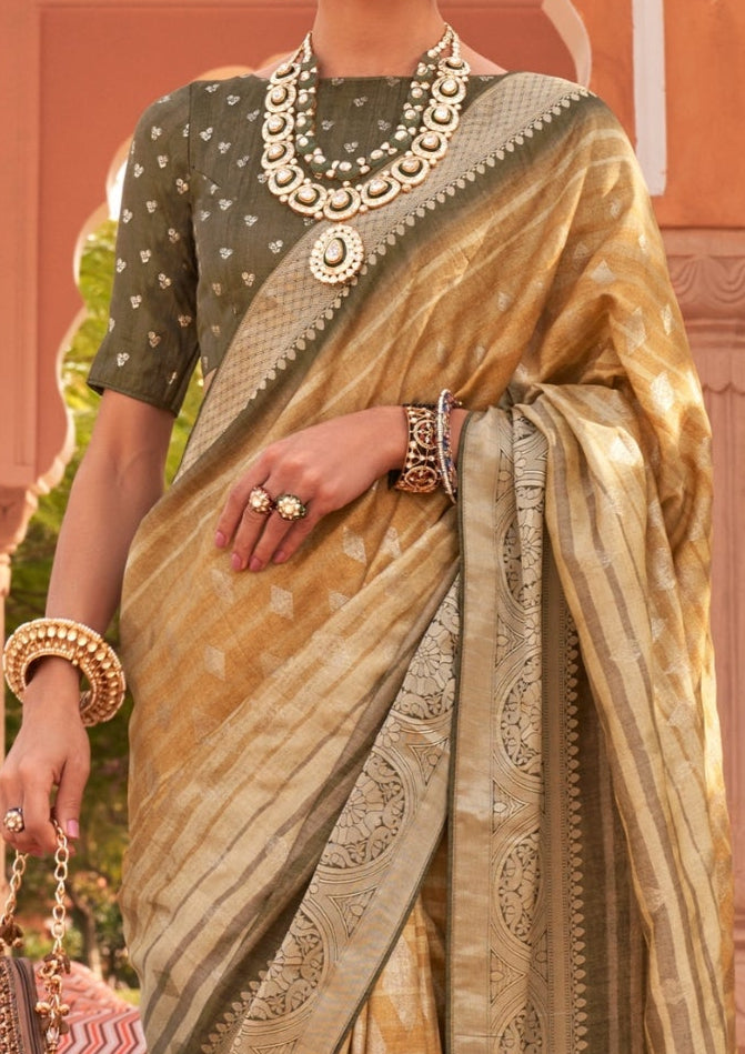 PV Silk With Magnum Foil Work Bronze Saree