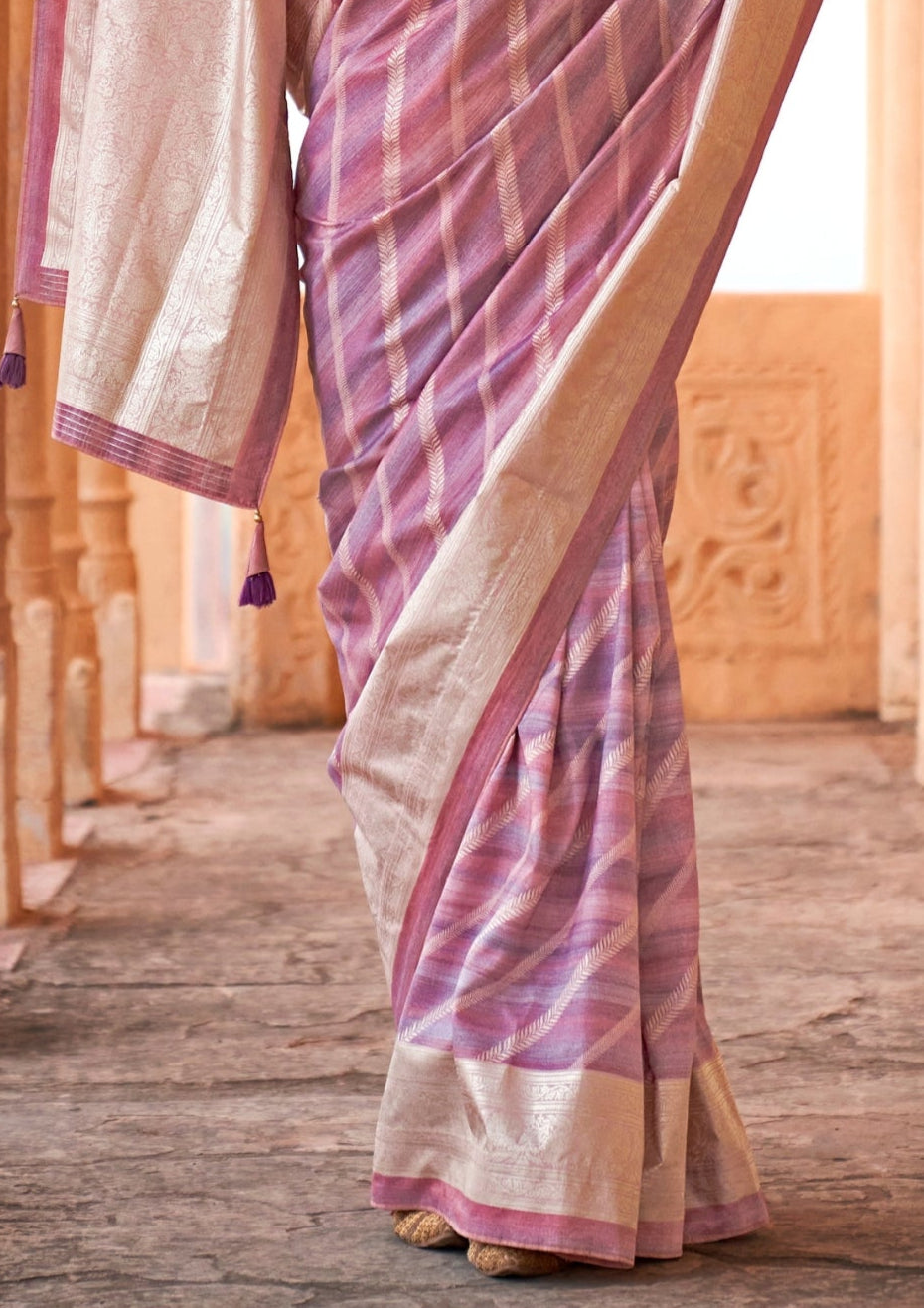 PV Silk Aqua Finish Lilac Saree With Golden Border