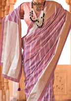 PV Silk Aqua Finish Lilac Saree With Golden Border
