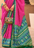 PV Silk Patola Design Deep Pink Saree With Contrast Border