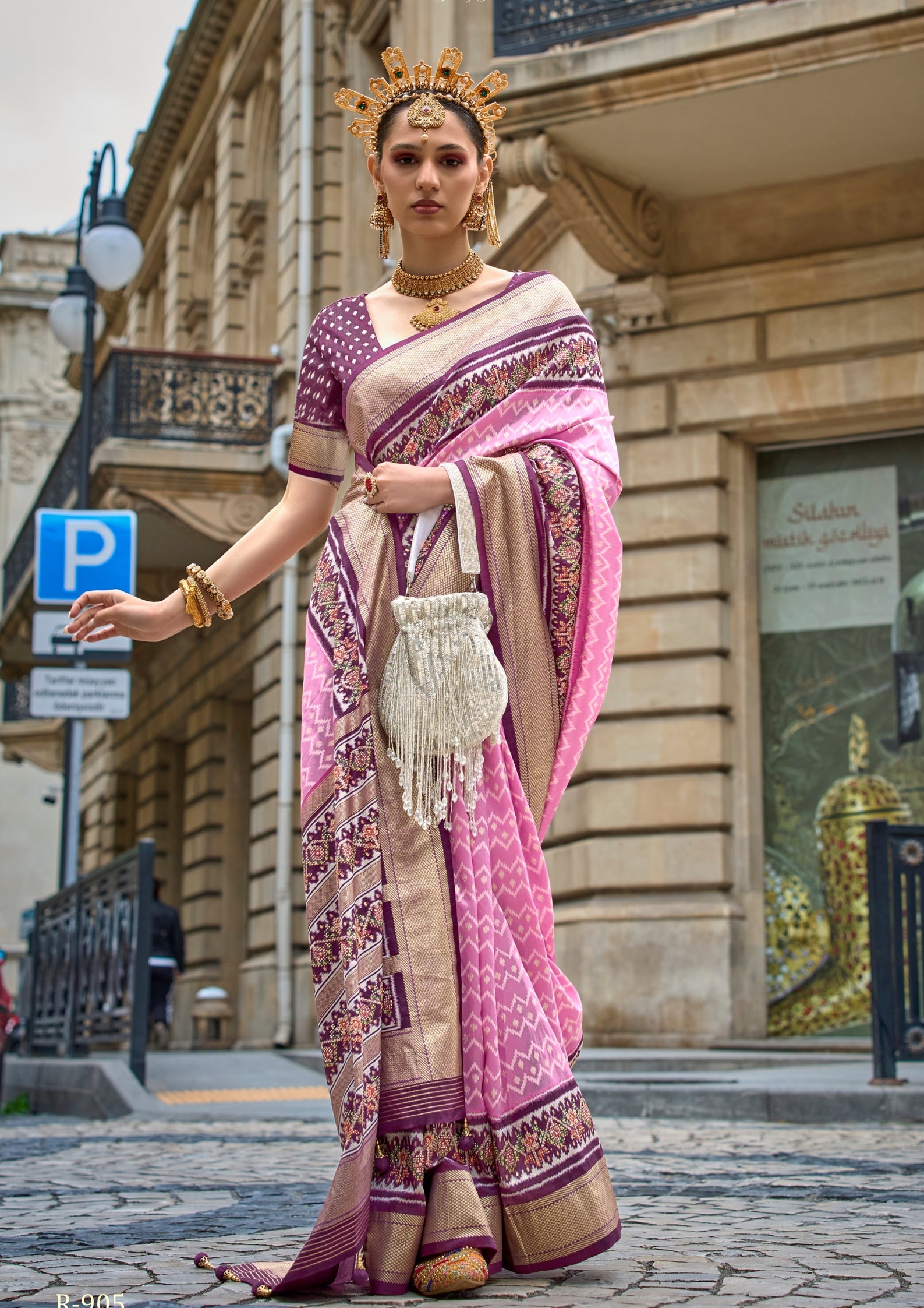 PV Silk Stud Work Soft Pink Saree With Contrast Border
