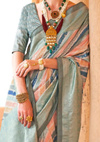 PV Silk Aqua Finish Mint Green Saree With Golden Border
