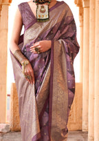 PV Silk Aqua Finish Purple Saree With Golden Border