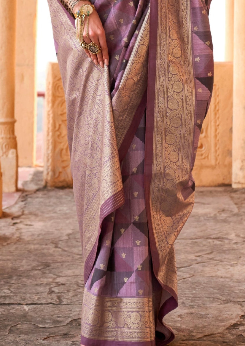 PV Silk Aqua Finish Purple Saree With Golden Border
