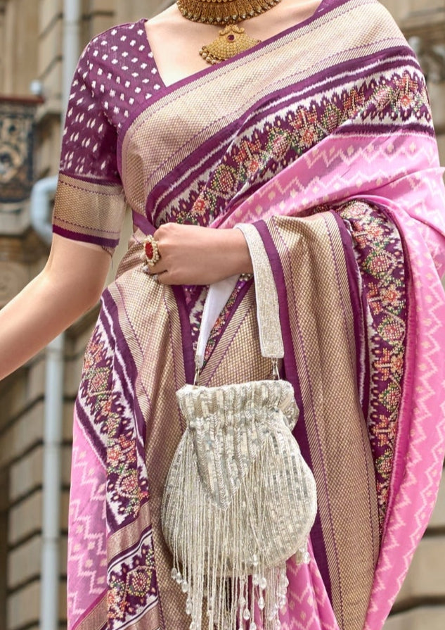 PV Silk Stud Work Soft Pink Saree With Contrast Border